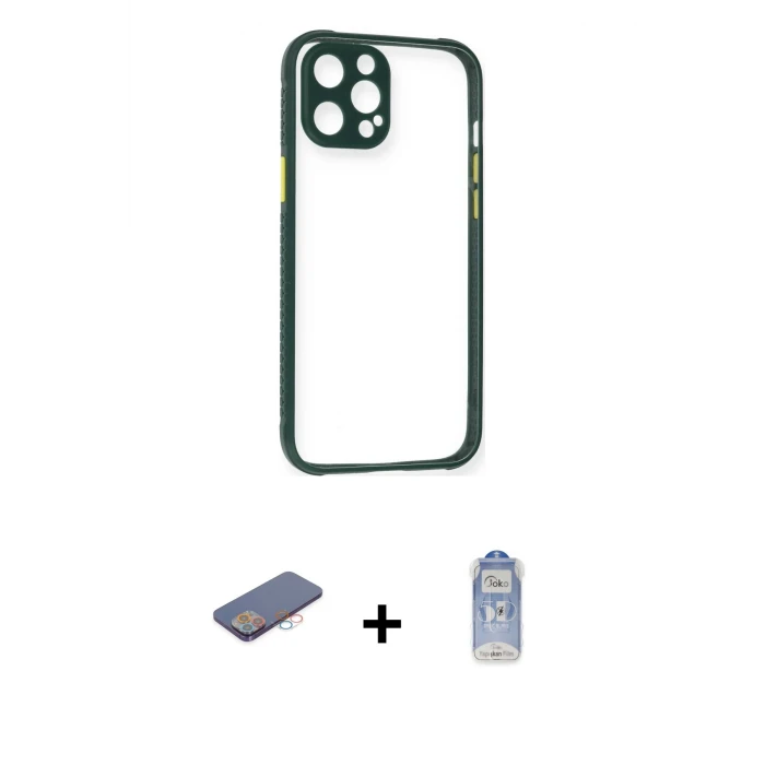 ieg™ iPhone 12 Pro Max Kılıf Nova Asil Özel Seri - Siyah Joko Magic 5D Cam + Renkli Kamera Lens Koruma Cam - PE