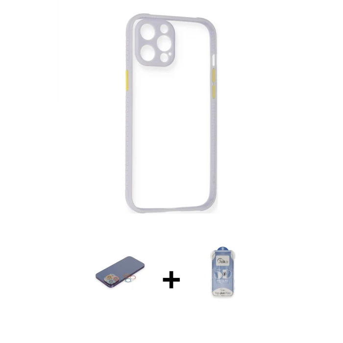 ieg™ iPhone 12 Pro Max Kılıf Nova Asil Özel Seri - Siyah Joko Magic 5D Cam + Renkli Kamera Lens Koruma Cam - PE