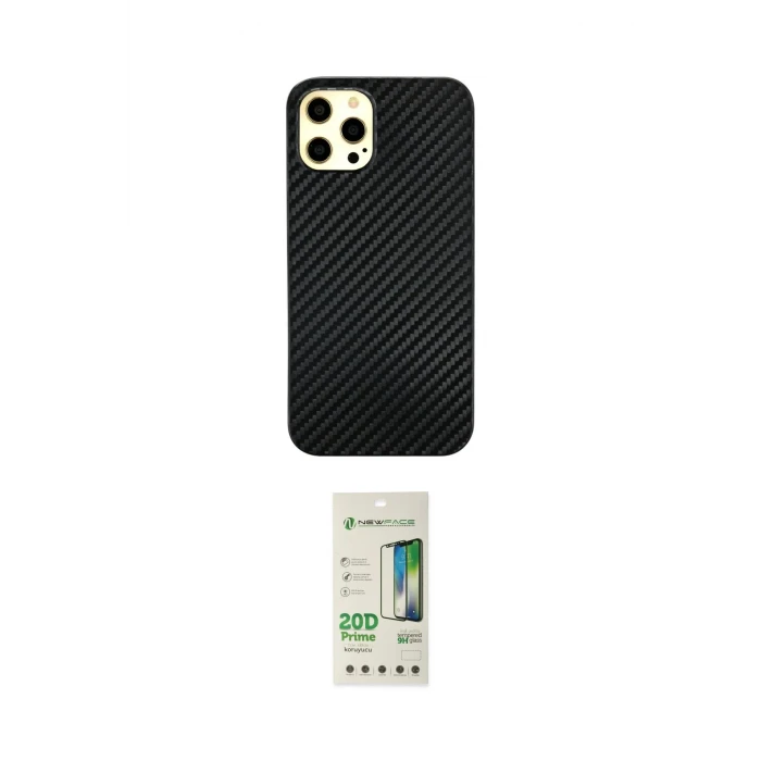 ieg™ iPhone 12 Pro Max Kılıf Nova Çizgi - Siyah 20D Premium Cam Ekran Koruyucu
