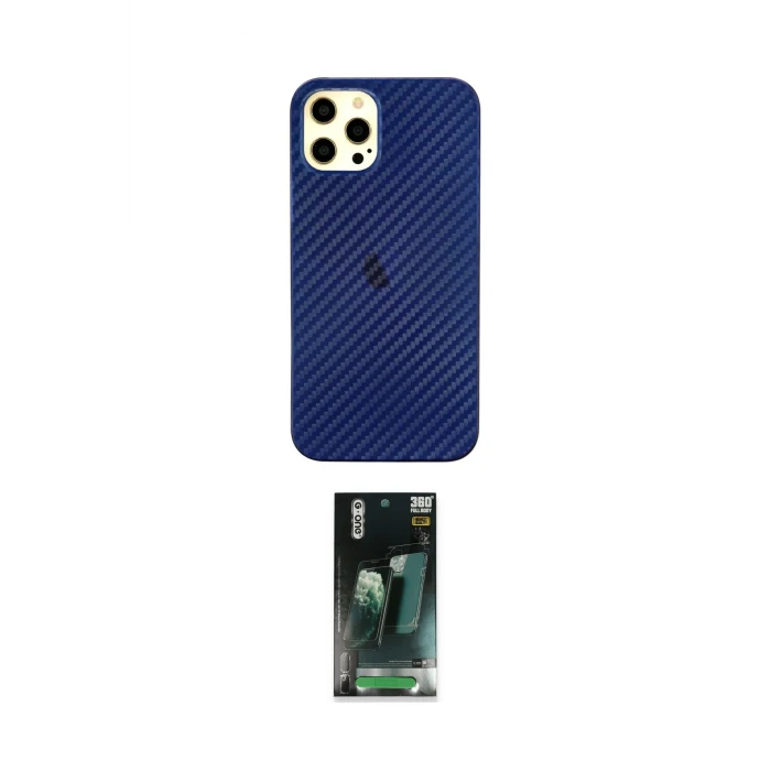ieg™ iPhone 12 Pro Max Kılıf Nova Çizgi - Siyah 360 Mat Full Body Arka Koruyucu