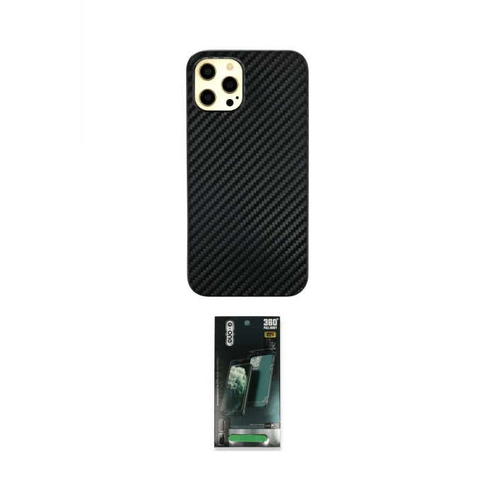ieg™ iPhone 12 Pro Max Kılıf Nova Çizgi - Siyah 360 Mat Full Body Arka Koruyucu