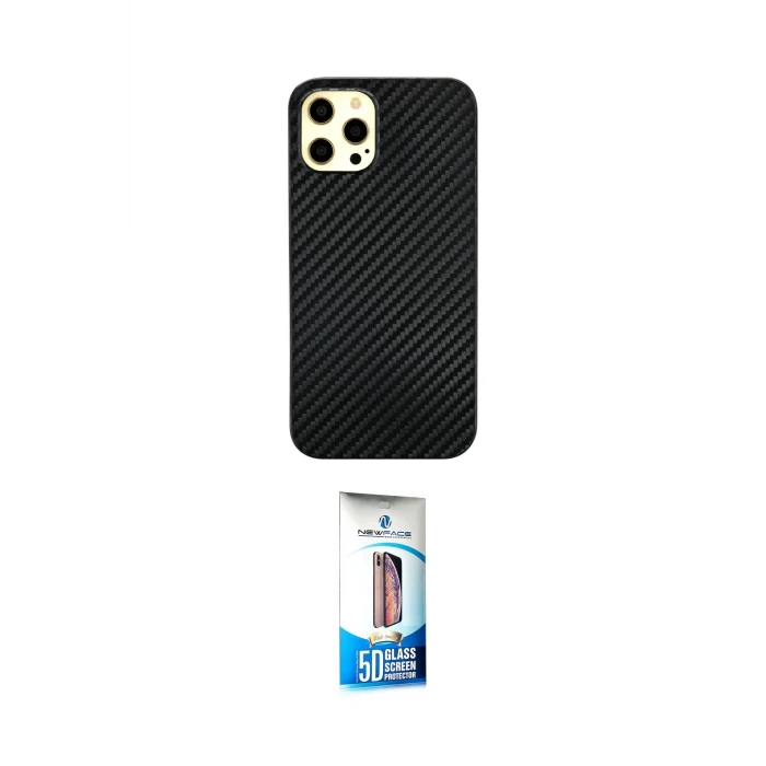 ieg™ iPhone 12 Pro Max Kılıf Nova Çizgi - Siyah 5D Eko Cam Ekran Koruyucu