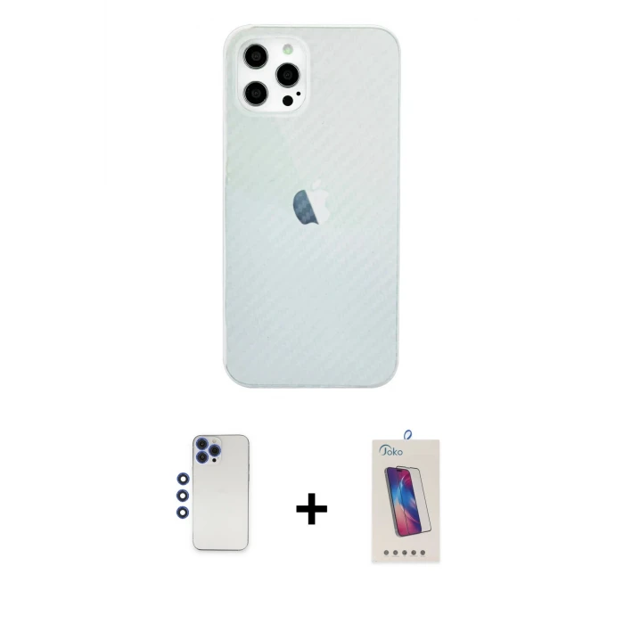 ieg™ iPhone 12 Pro Max Kılıf Nova Çizgi - Siyah Joko 5D Cam + Shine Kamera Lens - LT
