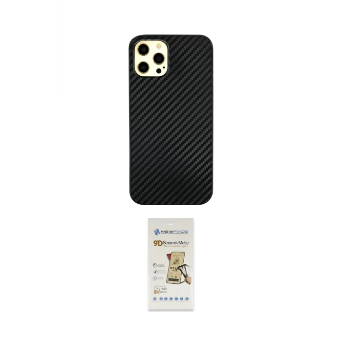 ieg™ iPhone 12 Pro Max Kılıf Nova Çizgi - Siyah Mat Seramik Nano Ekran Koruyucu