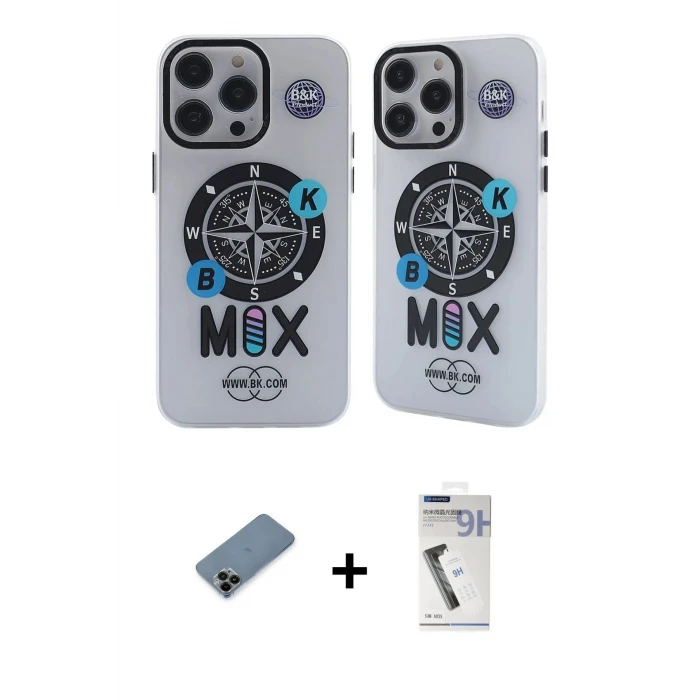 ieg™ iPhone 12 Pro Max Kılıf Nova Doku Koleksiyonu - Şeffaf Uv Polymer Nano Ekran Koruyucu + Shine Kamera Lens Koruma Cam - SH