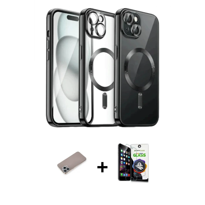 ieg™ iPhone 12 Pro Max Kılıf Nova Işık Özel Seri - Şeffaf Temperli Cam Ekran Koruyucu + Shine Kamera Lens Koruma Cam - SABE