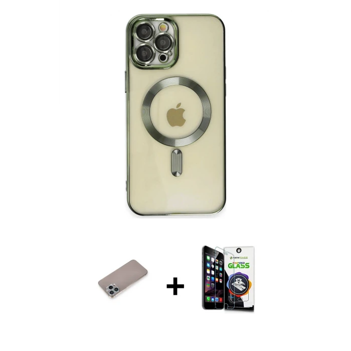 ieg™ iPhone 12 Pro Max Kılıf Nova Işık Özel Seri - Şeffaf Temperli Cam Ekran Koruyucu + Shine Kamera Lens Koruma Cam - SABE