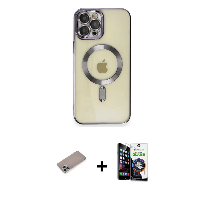 ieg™ iPhone 12 Pro Max Kılıf Nova Işık Özel Seri - Şeffaf Temperli Cam Ekran Koruyucu + Shine Kamera Lens Koruma Cam - SABE