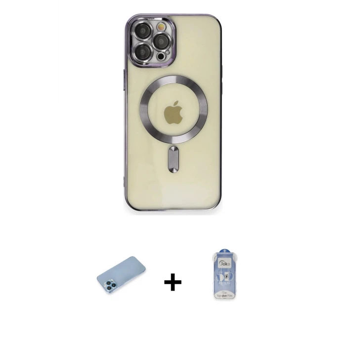 ieg™ iPhone 12 Pro Max Kılıf Nova Işık Özel Seri - Siyah Joko Magic 5D Cam + Mavi Shine Kamera Lens Koruma Cam