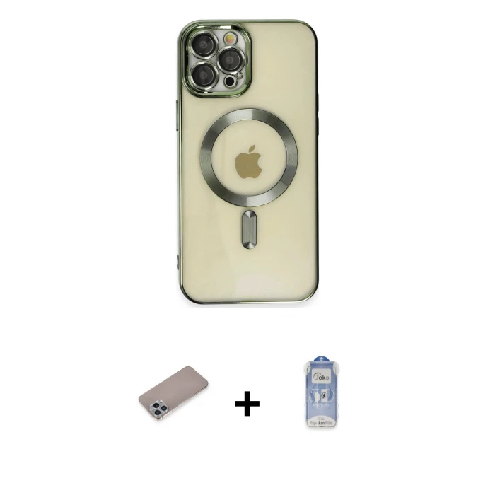 ieg™ iPhone 12 Pro Max Kılıf Nova Işık Özel Seri - Siyah Joko Magic 5D Cam + Sierra Blue Shine Kamera Lens Koruma Cam