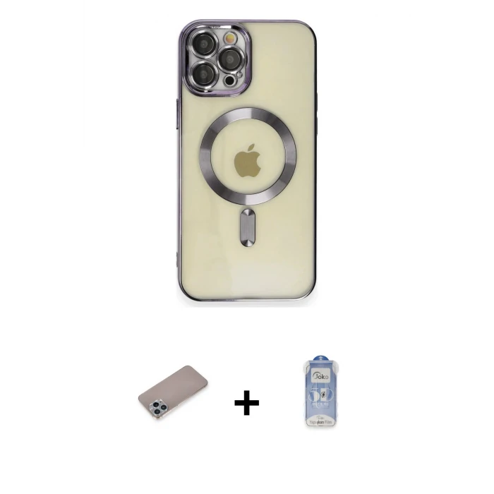 ieg™ iPhone 12 Pro Max Kılıf Nova Işık Özel Seri - Siyah Joko Magic 5D Cam + Sierra Blue Shine Kamera Lens Koruma Cam