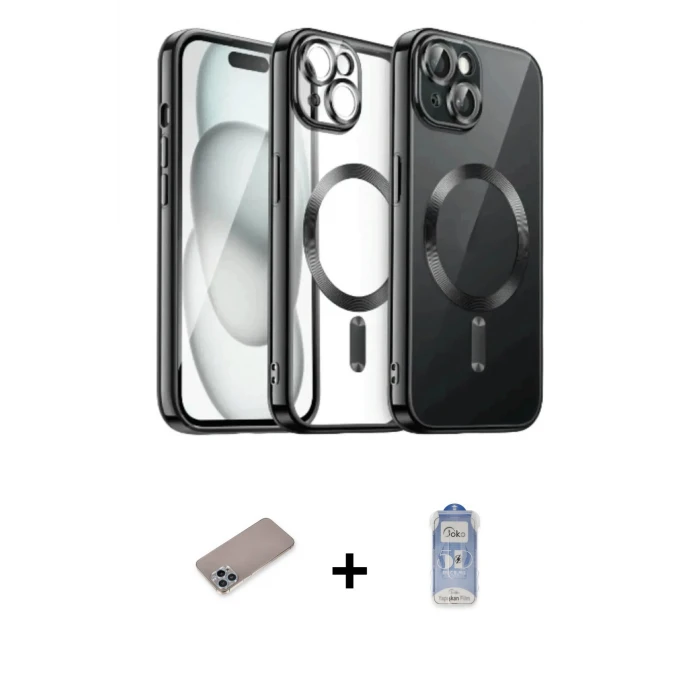 ieg™ iPhone 12 Pro Max Kılıf Nova Işık Özel Seri - Siyah Joko Magic 5D Cam + Sierra Blue Shine Kamera Lens Koruma Cam