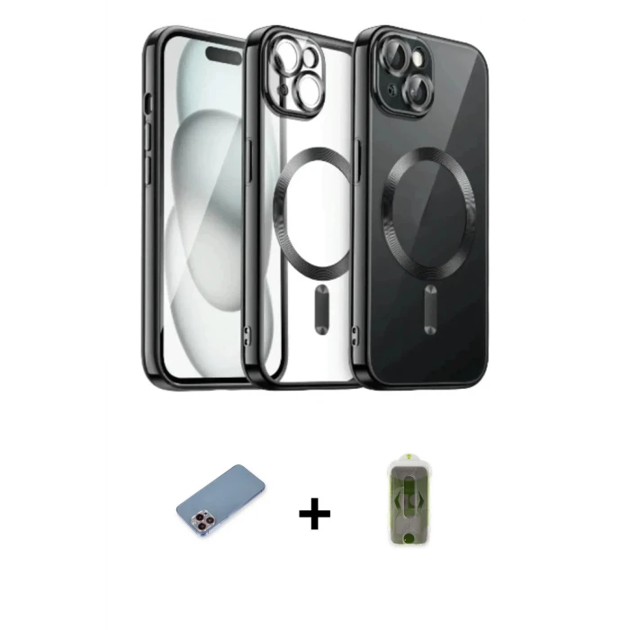 ieg™ iPhone 12 Pro Max Kılıf Nova Işık Özel Seri - Siyah Joko Magic 5D Hayalet Cam + Shine Kamera Lens Koruma Cam - PE