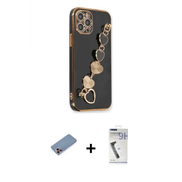 ieg™ iPhone 12 Pro Max Kılıf Nova Işık Prime - Şeffaf Uv Polymer Nano Ekran Koruyucu + Pembe Shine Kamera Lens Koruma Cam