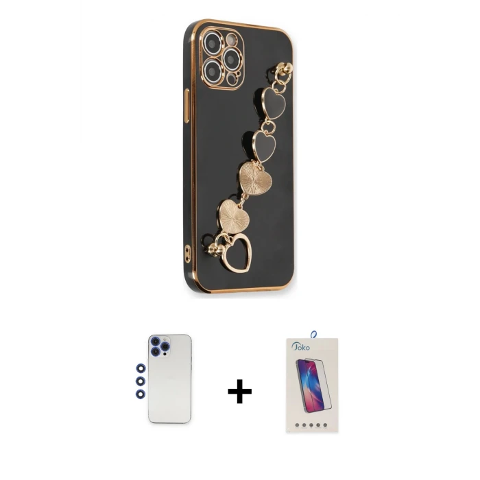ieg™ iPhone 12 Pro Max Kılıf Nova Işık Prime - Siyah Joko 5D Cam + Shine Kamera Lens - LT