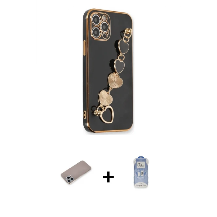 ieg™ iPhone 12 Pro Max Kılıf Nova Işık Prime - Siyah Joko Magic 5D Cam + Sierra Blue Shine Kamera Lens Koruma Cam
