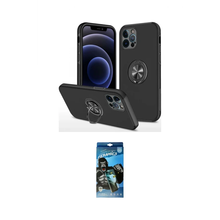 ieg™ iPhone 12 Pro Max Kılıf Odak Form Prime - Siyah 34D Izgaralı Cam