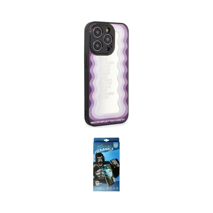 ieg™ iPhone 12 Pro Max Kılıf Odak Klasik Serisi - Siyah 34D Izgaralı Cam
