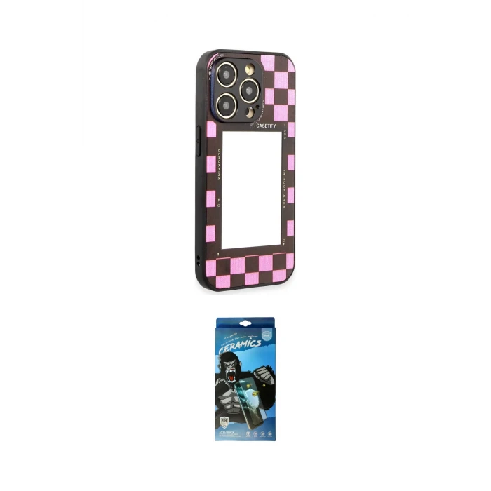 ieg™ iPhone 12 Pro Max Kılıf Odak Klasik Serisi - Siyah 34D Izgaralı Cam