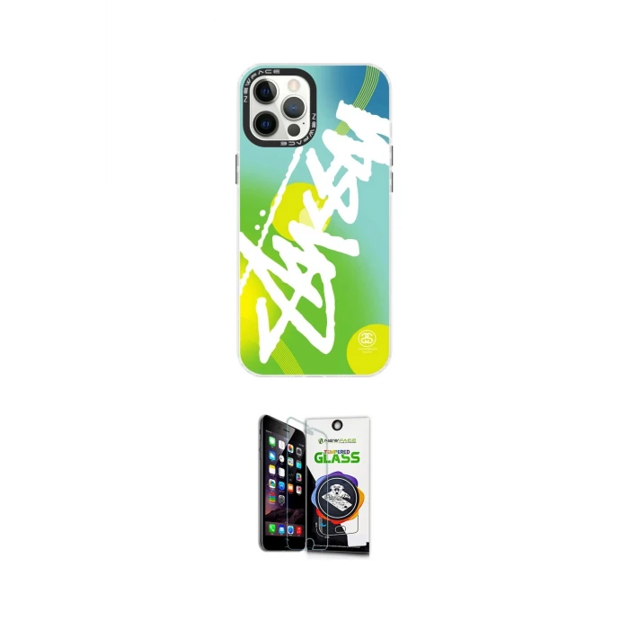 ieg™ iPhone 12 Pro Max Kılıf Siluet Çizgi Koleksiyonu - Şeffaf Temperli Cam Ekran Koruyucu