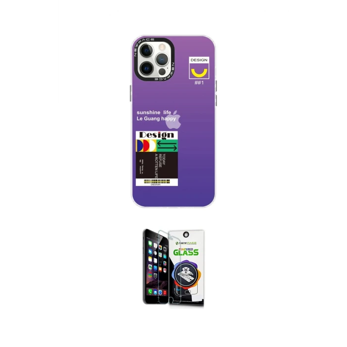 ieg™ iPhone 12 Pro Max Kılıf Siluet Çizgi Koleksiyonu - Şeffaf Temperli Cam Ekran Koruyucu