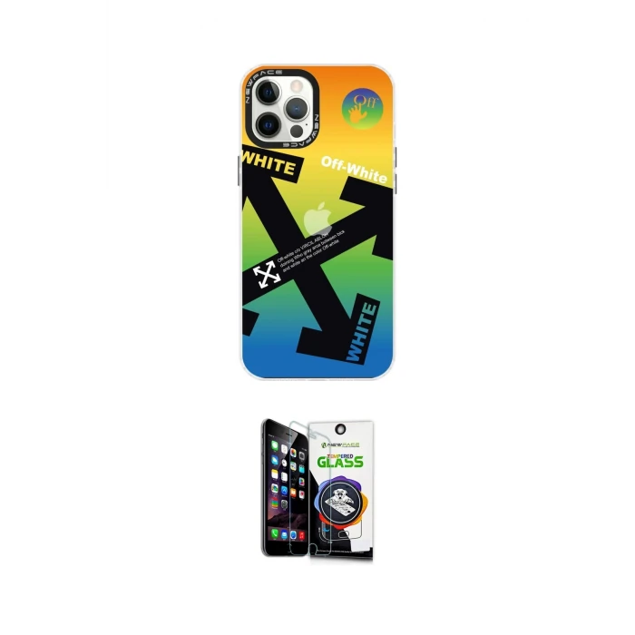 ieg™ iPhone 12 Pro Max Kılıf Siluet Çizgi Koleksiyonu - Şeffaf Temperli Cam Ekran Koruyucu