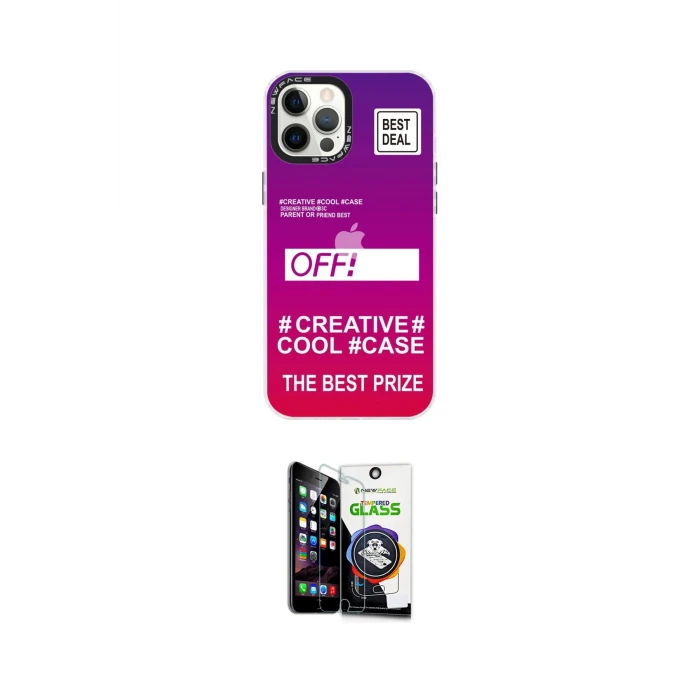 ieg™ iPhone 12 Pro Max Kılıf Siluet Çizgi Koleksiyonu - Şeffaf Temperli Cam Ekran Koruyucu
