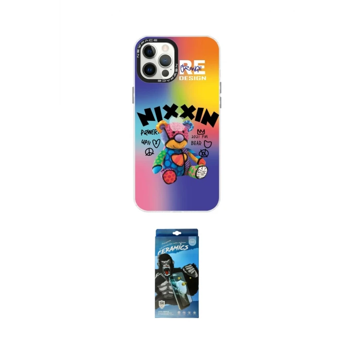 ieg™ iPhone 12 Pro Max Kılıf Siluet Çizgi Koleksiyonu - Siyah 34D Izgaralı Cam
