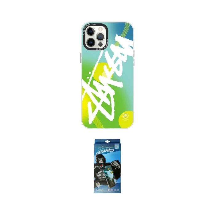 ieg™ iPhone 12 Pro Max Kılıf Siluet Çizgi Koleksiyonu - Siyah 34D Izgaralı Cam