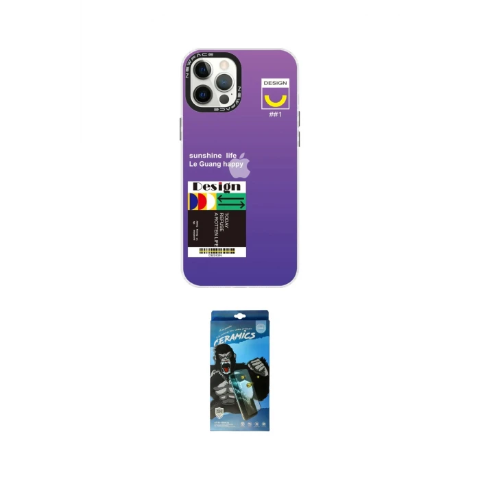 ieg™ iPhone 12 Pro Max Kılıf Siluet Çizgi Koleksiyonu - Siyah 34D Izgaralı Cam