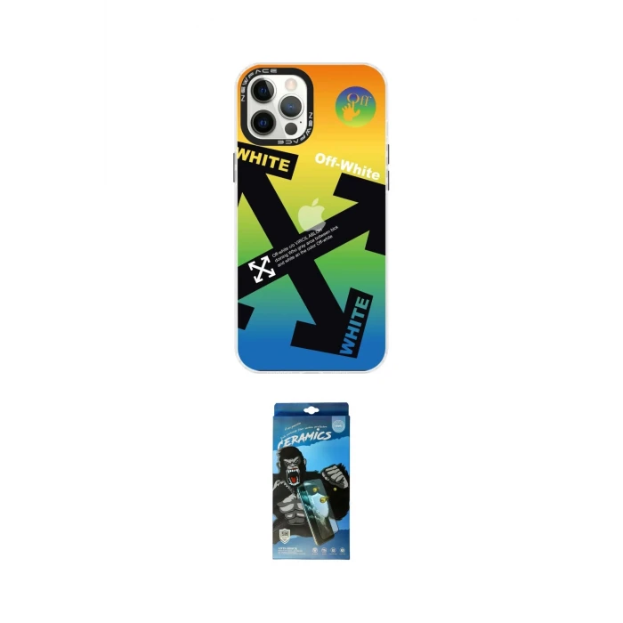 ieg™ iPhone 12 Pro Max Kılıf Siluet Çizgi Koleksiyonu - Siyah 34D Izgaralı Cam