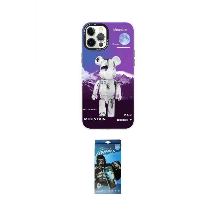 ieg™ iPhone 12 Pro Max Kılıf Siluet Çizgi Koleksiyonu - Siyah 34D Izgaralı Cam