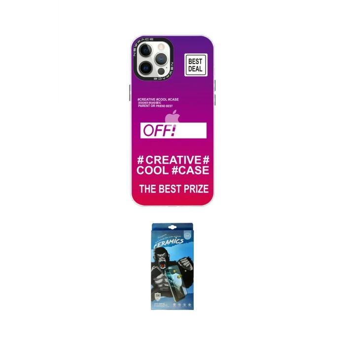 ieg™ iPhone 12 Pro Max Kılıf Siluet Çizgi Koleksiyonu - Siyah 34D Izgaralı Cam