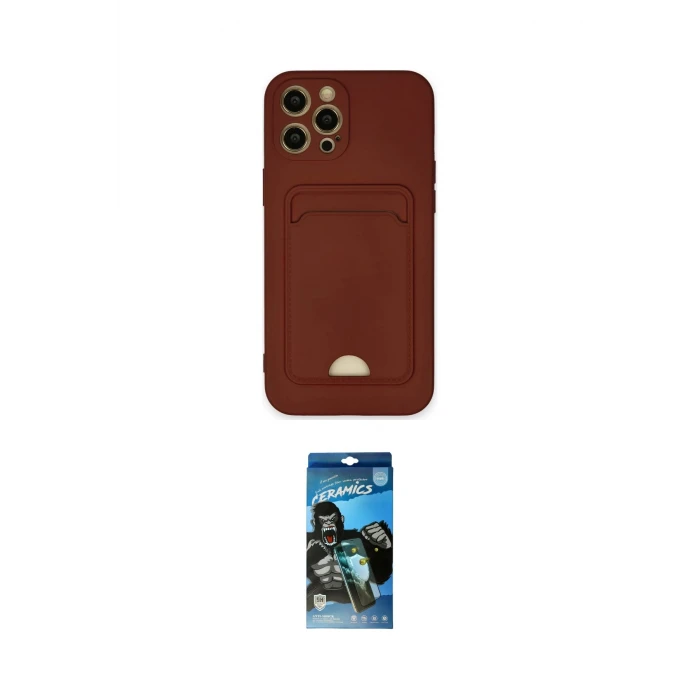 ieg™ iPhone 12 Pro Max Kılıf Vadi Çizgi Prime - Siyah 34D Izgaralı Cam