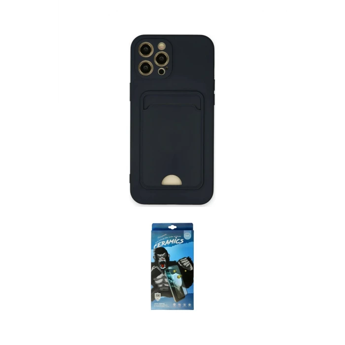 ieg™ iPhone 12 Pro Max Kılıf Vadi Çizgi Prime - Siyah 34D Izgaralı Cam