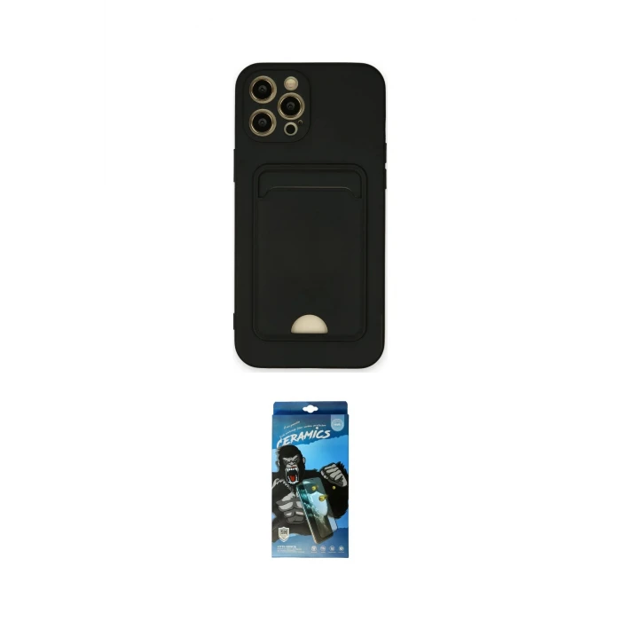 ieg™ iPhone 12 Pro Max Kılıf Vadi Çizgi Prime - Siyah 34D Izgaralı Cam