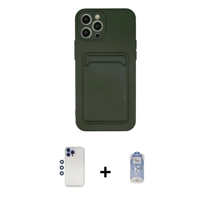 ieg™ iPhone 12 Pro Max Kılıf Vadi Çizgi Prime - Siyah Joko Magic 5D Cam + Shine Kamera Lens - LT
