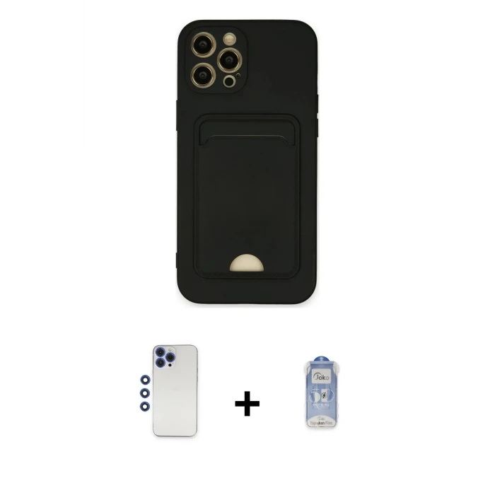 ieg™ iPhone 12 Pro Max Kılıf Vadi Çizgi Prime - Siyah Joko Magic 5D Cam + Shine Kamera Lens - LT