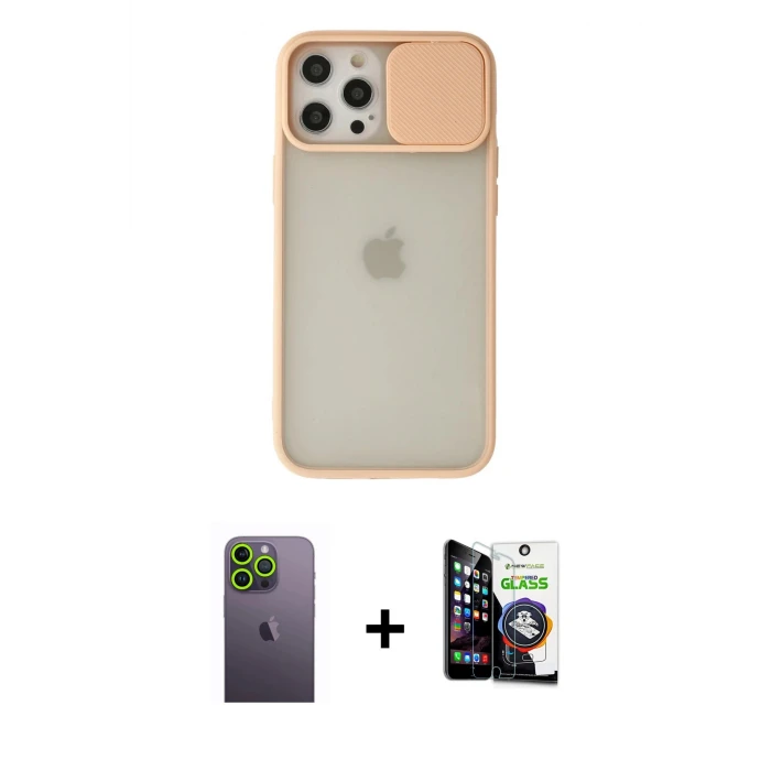 ieg™ iPhone 12 Pro Max Kılıf Vadi Çizgi - Şeffaf Temperli Cam Ekran Koruyucu + Neon Fosforlu Kamera Lens - YL