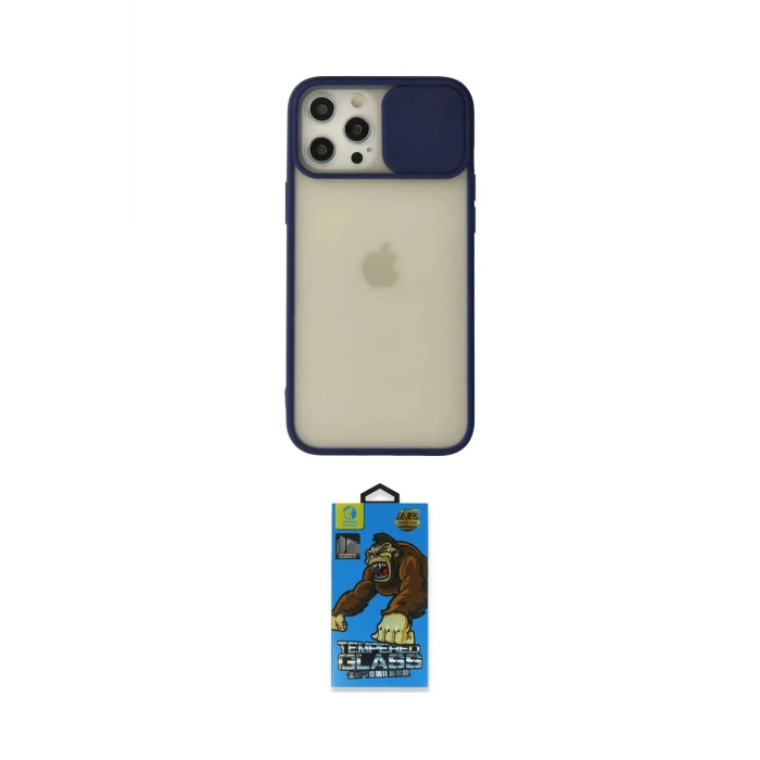 ieg™ iPhone 12 Pro Max Kılıf Vadi Çizgi - Siyah 18D Cam Ekran Koruyucu