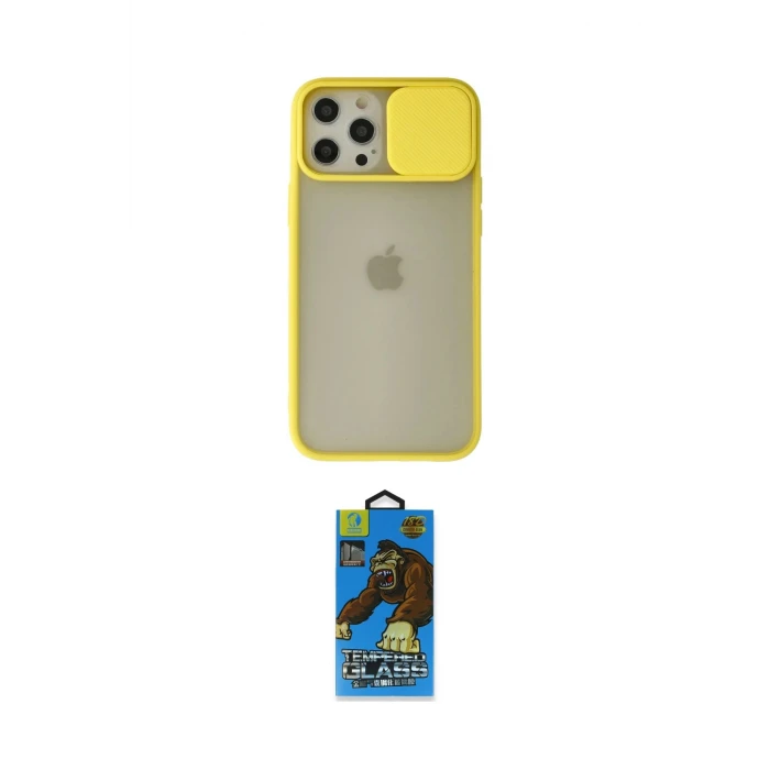 ieg™ iPhone 12 Pro Max Kılıf Vadi Çizgi - Siyah 18D Cam Ekran Koruyucu
