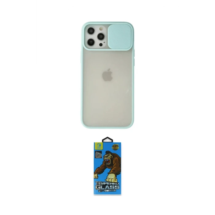 ieg™ iPhone 12 Pro Max Kılıf Vadi Çizgi - Siyah 18D Cam Ekran Koruyucu