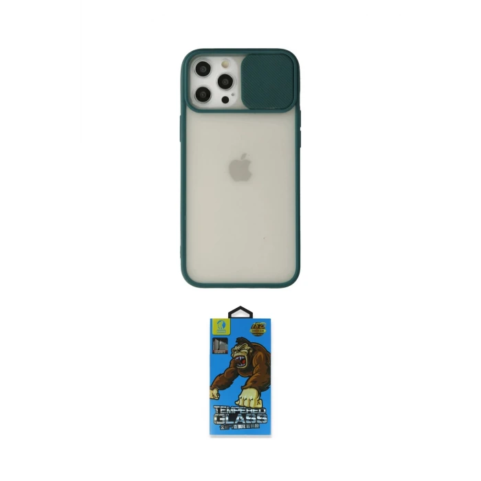 ieg™ iPhone 12 Pro Max Kılıf Vadi Çizgi - Siyah 18D Cam Ekran Koruyucu