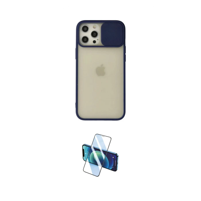 ieg™ iPhone 12 Pro Max Kılıf Vadi Çizgi - Siyah 3D Antistatik Cam Ekran Koruyucu