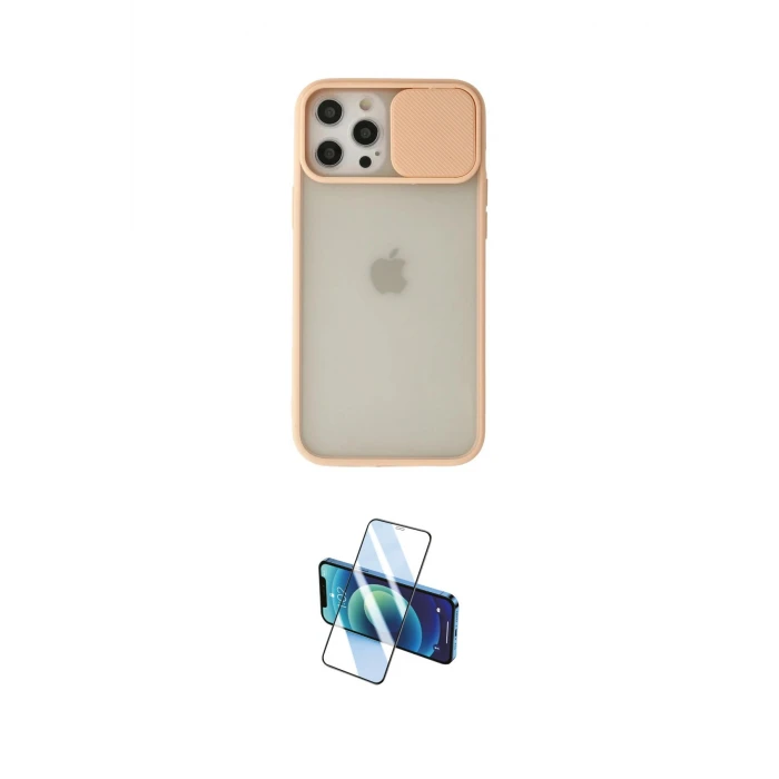 ieg™ iPhone 12 Pro Max Kılıf Vadi Çizgi - Siyah 3D Antistatik Cam Ekran Koruyucu