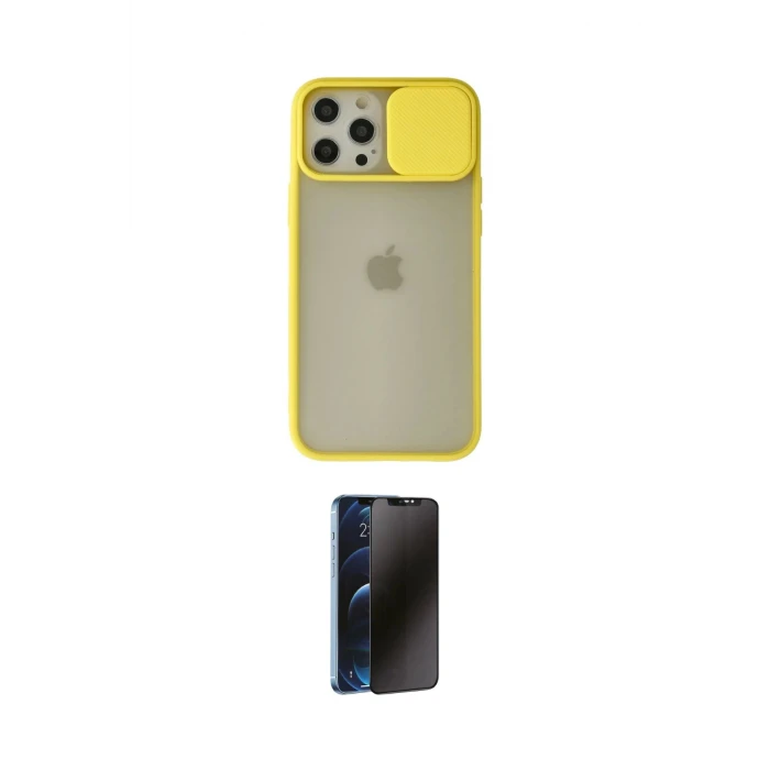 ieg™ iPhone 12 Pro Max Kılıf Vadi Çizgi - Siyah 3D Antistatik Hayalet Cam Ekran Koruyucu