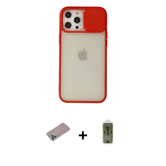 ieg™ iPhone 12 Pro Max Kılıf Vadi Çizgi - Siyah Joko Magic 5D Hayalet Cam + Sierra Blue Shine Kamera Lens Koruma Cam