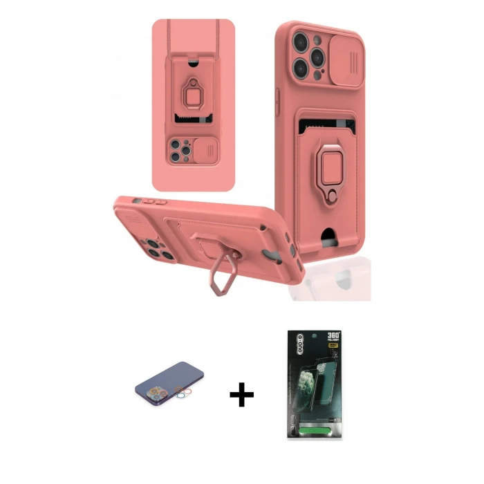 ieg™ iPhone 12 Pro Max Kılıf Vadi Form Prime - Şeffaf 360 Full Body Arka Koruyucu + Renkli Kamera Lens Koruma Cam - PE