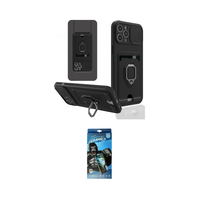 ieg™ iPhone 12 Pro Max Kılıf Vadi Form Prime - Siyah 34D Izgaralı Cam