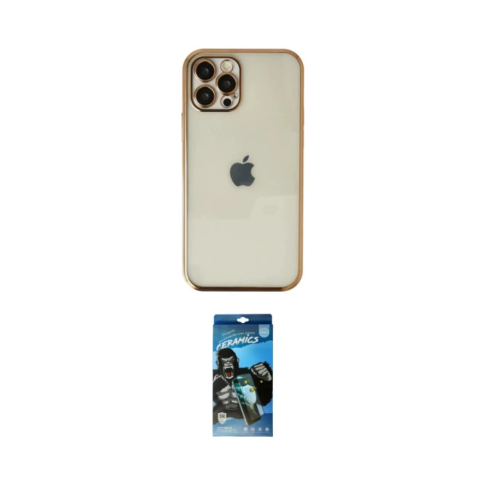 ieg™ iPhone 12 Pro Max Kılıf Vadi Minimal - Siyah 34D Izgaralı Cam